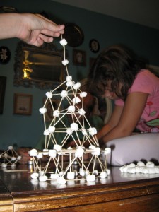 Marshmallow Tower Kathy, Emily, and Abby won with this mighty contstruct