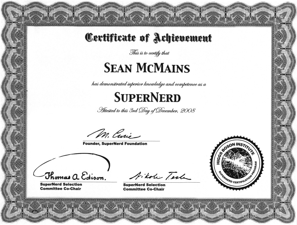 SuperNerd Certificate