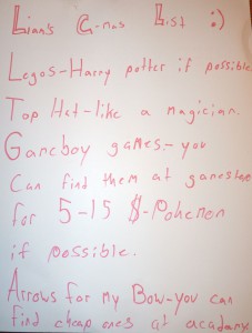 Liam's List, Page 1